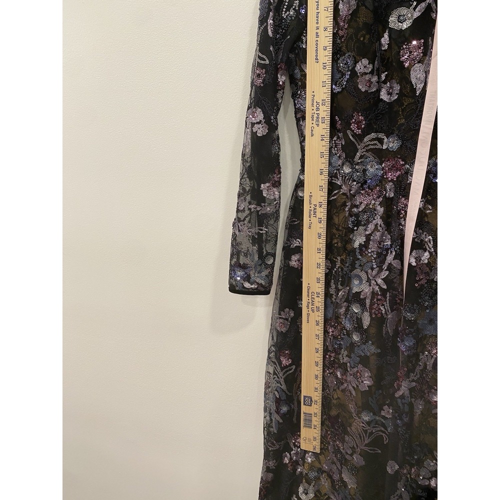 MacDuggal Illusion Floral Long Sleeve Fit Flare Dress Black Beaded Sequin NWT 4 - Picture 9 of 16